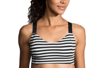 Image of Brooks Hot Shot Sports Bra, Black/White Stripe, Small, 300628032.025