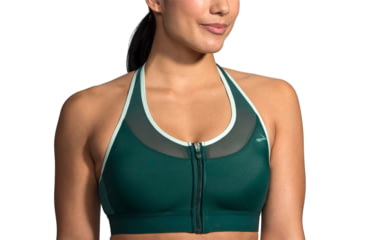 Image of Brooks Moving Comfort FastForward Zip Bra - Womens, Forest/Mint, L, 300637325.035