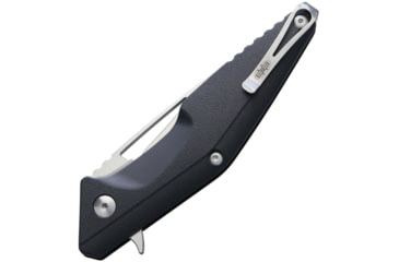 Image of Brous Blades Division Linerlock Folding Knife, 4.5in Satin D2 Tool Steel Blade, Black Contoured Polymer Handle, Thumb Pull, Pocket Clip, BRBM005