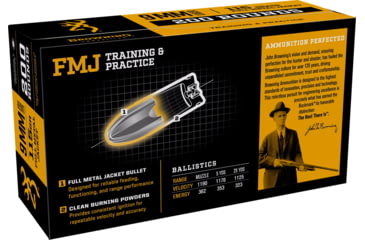 Image of Browning 9mm Luger 115 Grain Full Metal Jacket Brass Cased Centerfire Pistol Ammo, 200 Rounds, B191800096