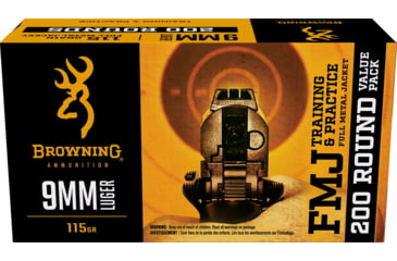 Image of Browning 9mm Luger 115 Grain Full Metal Jacket Brass Cased Centerfire Pistol Ammo, 200 Rounds, B191800096