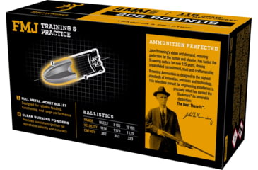 Image of Browning 9mm Luger 115 Grain Full Metal Jacket Brass Cased Centerfire Pistol Ammo, 200 Rounds, B191800096