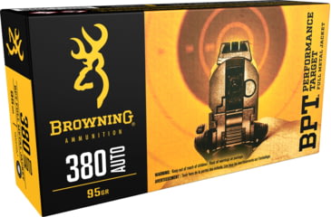 Image of Browning BPT Performance Target Pistol .380 ACP 95 grain Full Metal Jacket Centerfire Pistol Ammo, 50 Rounds, B191803801