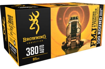 Image of Browning FMJ .380 ACP 95 grain Full Metal Jacket Centerfire Pistol Ammo, 100 Rounds, B191803804