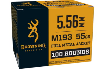 Image of Browning 5.56x45mm NATO 55 Grain Full Metal Jacket Brass Cased Rifle Ammunition, 100 Rounds, BM193100