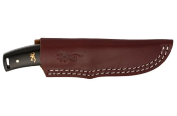Image of Browning Buckmark Hunter Fixed Blade Knife, 3.125in, 8Cr13MoV, Drop Point, Zebra/Ebony Wood Handle, Split Grain Leather, 3220271