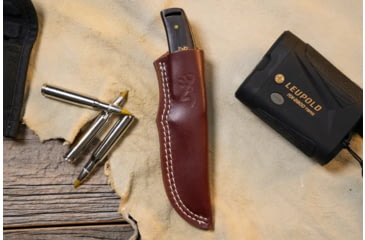 Image of Browning Buckmark Hunter Fixed Blade Knife, 3.125in, 8Cr13MoV, Drop Point, Zebra/Ebony Wood Handle, Split Grain Leather, 3220271