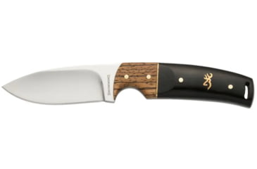 Image of Browning Buckmark Hunter Fixed Blade Knife, 3.125in, 8Cr13MoV, Drop Point, Zebra/Ebony Wood Handle, Split Grain Leather, 3220271