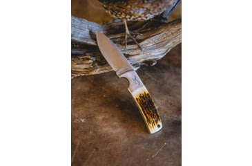 Image of Browning Buckmark Hunter Fixed Blade Knife, 3in, 8Cr13MoV, Drop Point, Bone Handle, Leather, 3220509