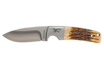 Image of Browning Buckmark Hunter Fixed Blade Knife, 3in, 8Cr13MoV, Drop Point, Bone Handle, Leather, 3220509