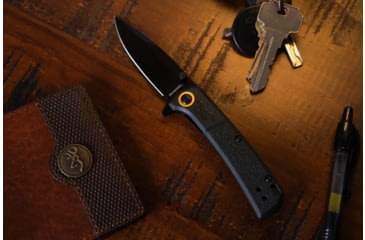 Image of Browning Buckmark Slim Folding Knife - Box, 2.75in, D2 High Carbon Steel, Drop Point, Black Polymer Handle, N, 3220541B