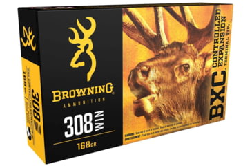 Image of Browning BXC .308 Winchester 168 grain Controlled Expansion Terminal Tip Nickel Plated Brass Cased Centerfire Rifle Ammo, 20 Rounds, B192203081