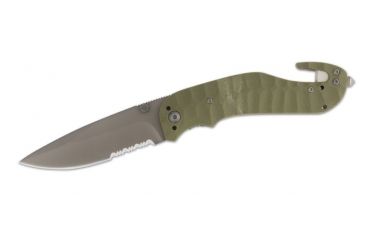Image of Browning Duration Seat Belt Cutter Folding Knife,3.375in Drop Point Steel Blade,Machined Green G-10 Handle 320174BL