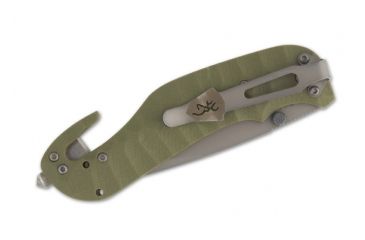 Image of Browning Duration Seat Belt Cutter Folding Knife,3.375in Drop Point Steel Blade,Machined Green G-10 Handle 320174BL
