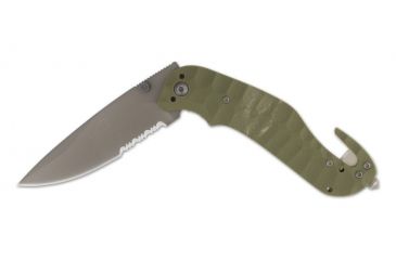Image of Browning Duration Seat Belt Cutter Folding Knife,3.375in Drop Point Steel Blade,Machined Green G-10 Handle 320174BL
