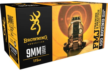 Image of Browning FMJ 9mm Luger 115 grain Full Metal Jacket Centerfire Pistol Ammo, 100 Rounds, B191800094