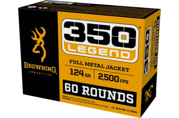 Image of Browning FMJ Target .350 Legend 124 grain Full Metal Jacket Brass Cased Centerfire Rifle Ammo, 60 Rounds, B192803502