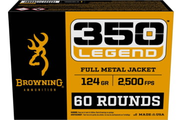 Image of Browning FMJ Target .350 Legend 124 grain Full Metal Jacket Brass Cased Centerfire Rifle Ammo, 60 Rounds, B192803502