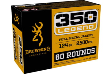 Image of Browning FMJ Target .350 Legend 124 grain Full Metal Jacket Brass Cased Centerfire Rifle Ammo, 60 Rounds, B192803502
