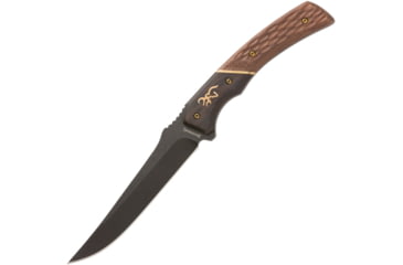 Image of Browning Hunter Fixed Blade Trail Point Knife, 4.5 black stonewash finish 440C stainless trailin, Two-tone finish sculpted wood handle, 3220394B