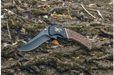 Image of Browning Hunter Folding Knife, 3.5in, 440-C, Straight Back, Wood Handle, N, 3220392