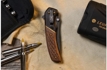 Image of Browning Hunter Folding Knife, 3.5in, 440-C, Straight Back, Wood Handle, N, 3220392