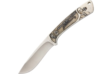 Image of Browning JMB Presentation Knife Fixed Blade Knife, 7.75in Overall, 3.5in Satin SS Blade, White Bone Handle, Laser Engraved John M, Browning Handle Artwork, Comes w/Wooden Box, White, 3220200