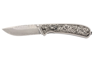 Image of Browning Grand Pass Folding Knife, 3.5in, Damascus Steel, Drop Point Blade, Stainless Steel Handle, 3220580B