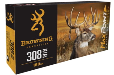 Image of Browning MAXPOINT 308 WIN 168 Grain Maxpoint Brass Rifle Ammo, 20 Rounds, B192103082