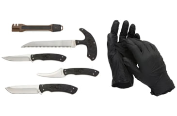 Image of Browning Primal Combo 6PC Fixed Blade Knife - Box, 3.75in, Stainless Steel, Caper/Guthook/Skinner, Polymer/Rubber Handle, Tan, 3220422B