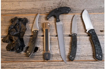 Image of Browning Primal Combo 6PC Fixed Blade Knife - Box, 3.75in, Stainless Steel, Caper/Guthook/Skinner, Polymer/Rubber Handle, Tan, 3220422B
