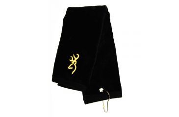 Image of Browning Shooting Towel w/ Attachable Eyelet Clip, Black w/ Gold Buckmark Embroidery 104804