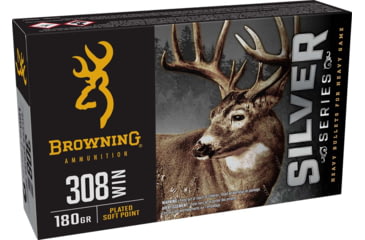 Image of Browning SILVER SERIES 308 WIN 180 Grain Plated Soft Point Brass Rifle Ammo, 20 Rounds, B192603081