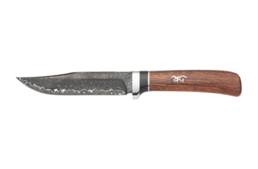 Image of Browning Stormy Pass Fixed Blade Knife, 5in, Damascus Steel, Clip Point, Brown Wood Handdle, 3220585B