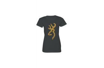 Image of Womens Graphic Crinkle Foil Buckmark Short Sleeve T-Shirt, Charcoal