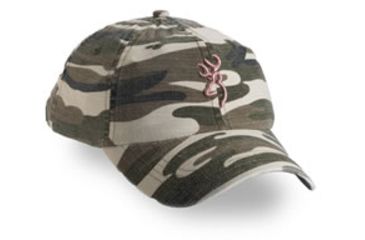 Image of Browning Woodland Camo Cap, Woodland CamoPink Buckmark, Adult cap adjustable fit 308121411