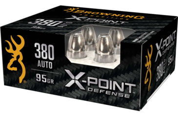 Image of Browning X-Point .380 ACP 95 grain X-Point Nickel Plated Brass Cased Centerfire Pistol Ammo, 20 Rounds, B191703802