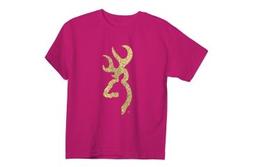 Image of Youth Graphic Gold Glitter Buckmark Short Sleeve T-Shirt, Hot Pink