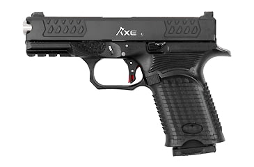 Image of BUL Armory USA AXE-C-Cleaver Pistol, 9mm Luger, 4.02in barrel, black polymer frame, integrated polymer grip, recoil operated semi-automatic, fixed 3-dot, 15 round magazine, BULAXECCLV9MM4.021FRRMPG