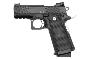 Image of BUL Armory USA SAS-II-Ultra-Light Pistol, .45 ACP, 3.25in barrel, black anodized aluminum frame, black checkered polymer grip, recoil operated semi-automatic, fiber-optic front, adjustable rear, 14 round magazine, BULSASIIUAL453.251FRRMPG