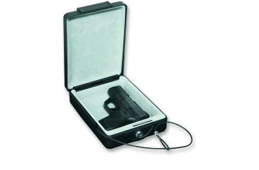 Image of Bulldog Cases &amp; Vaults 8.7x6x2.5 Steel Pistol Strong Box w/ Key Lock, Security Cable - Black BD1100
