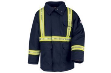 Image of Bulwark Parka, Excel FR ComforTouch with Yellow/Silver/Yellow Stripe, Navy, LN3XL JLPCNVLN3XL