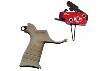 Image of Elftmann Tactical Elftmann Match Trigger Straight MATCH-S W/ Stark SE-2 AR-15 Pistol Grip With CR123 Battery Storage And Sling Hook Mount FDE MATCH-S-KIT24