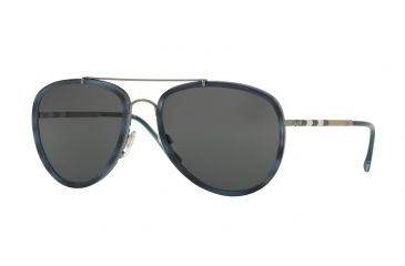 Image of Burberry BE3090Q Single Vision Prescription Sunglasses BE3090Q-100887-58 - Lens Diameter 58 mm, Frame Color Brushed Gunmetal/blue Havana