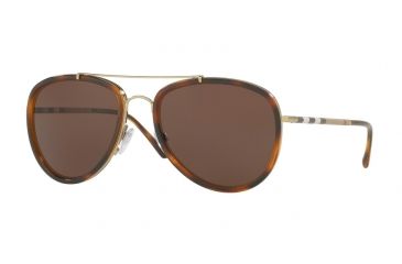 Image of Burberry BE3090Q Single Vision Prescription Sunglasses BE3090Q-116773-58 - Lens Diameter 58 mm, Frame Color Brushed Lt Gold/lt Havana