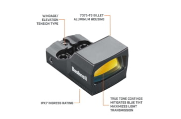Image of Bushnell 1x21 RXU-200 Ultra-Compact Reflex Sight, 6 MOA Dot, 25 yds, Box, Black, RXU200