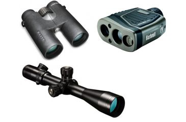 Image of Bushnell Elite Package - Bushnell Elite 3-12x44 Illuminated MilDot Reticle Rifle Scope, 30mm Tube, Matte Black ET3124F w/ Bushnell Elite Rangefinder 205110 and Binocular 620142ED