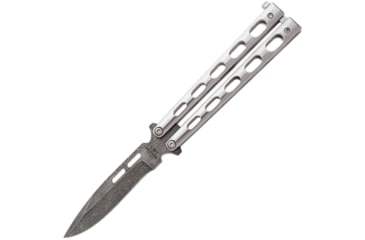 Image of Bear &amp; Son Cutlery Butterfly Folding Knife, 3.3in, Damascus Steel, Drop Point Blade, Stainless Steel Handle, SS15D