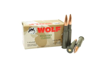 Image of Wolf Ammo Military Classic 7.62x54R 148 Grain Full Metal Jacket Steel Cased Rifle Ammunition, 20 Rounds, MC76254R148