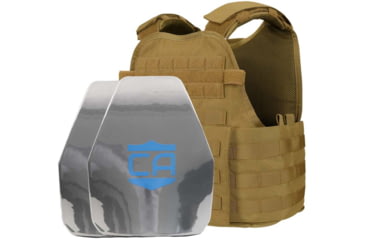 Image of Caliber Armor AR550 Level III+ Body Armor w/Spall Coat Package, Shooter Cut, Coyote Brown, Medium/2XL, 19-AR550-MOPC-SPC-CB